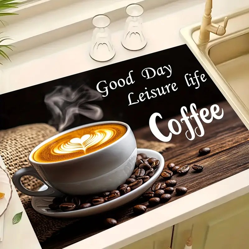 Bar Mat Rubber - การออกแบบกาแฟคลาสสิกจานแห้งยางนุ่มลื่นดูดซับคราบสําหรับห้องครัว Coffee Bar Countertops
