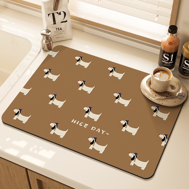 Bar Mat Rubber - แผ่นรองจานลายการ์ตูนปั๊ก สำหรับครัว ทนความร้อน ซึมซับน้ำ แห้งเร็ว ใช้ได้ทั้งบนเคาน์เตอร์และบาร์